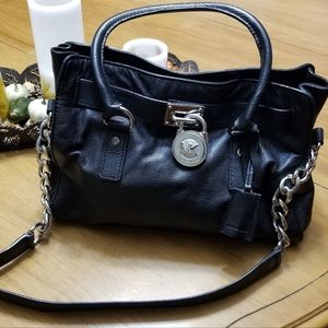 Michael Kors black leather satchel / shoulder bag w/silver hardware